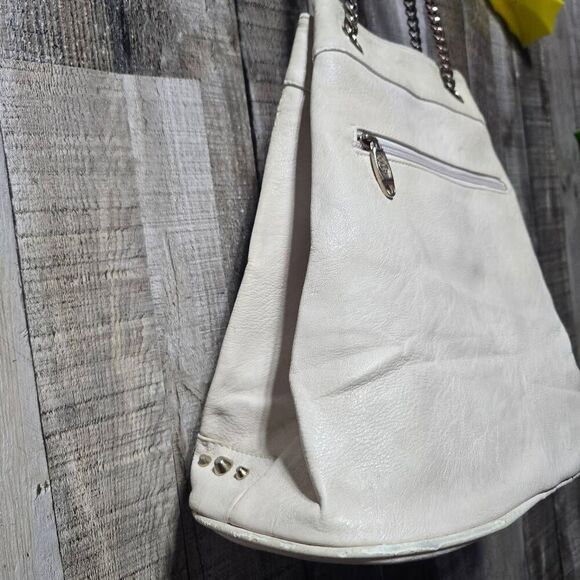 Symeli Cream Gold Studded Skull Faux Leather Goth Punk Emo Bag Purse - Picture 6 of 10